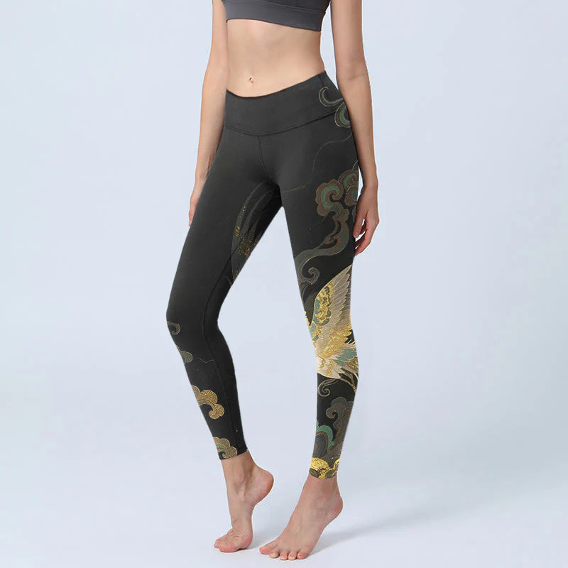 Buddha Stones Soaring Phoenix Cloud Pattern Print Gym Leggings Women's Yoga Pants