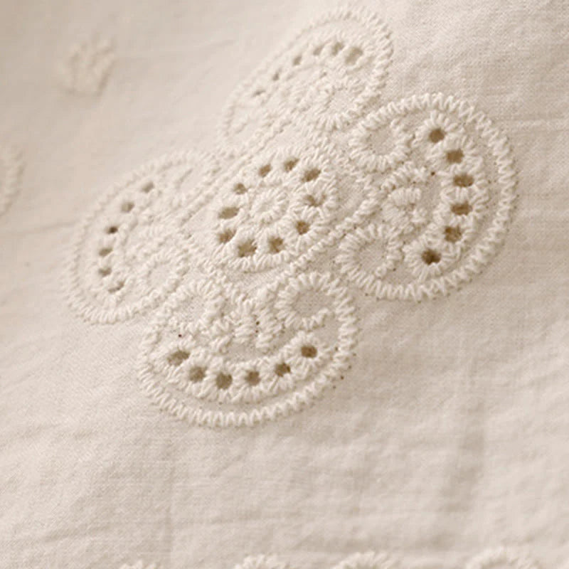 Buddha Stones Summer Vintage Embroidery Lace Hem Patchwork Design Women's Wide Leg Cotton Pants With Pockets