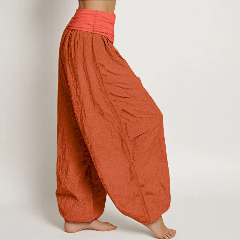 Buddha Stones Orangered Women's Pure Cotton Elastic Waist Harem  Pants