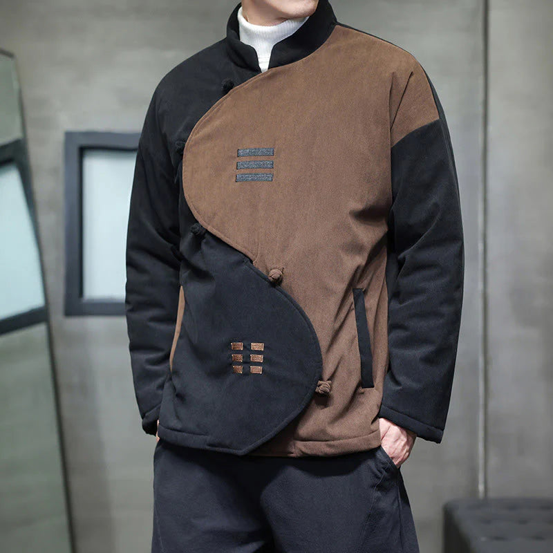 Buddha Stones Winter Yin Yang Tai Chi Corduroy Long Sleeve Men's Jacket With Pockets