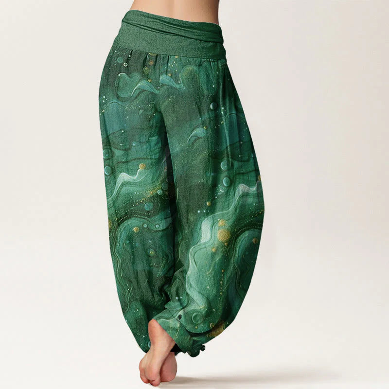 Buddha Stones Cotton Oceanic Golde Star Pattern Women's Elastic Waist Harem Pants