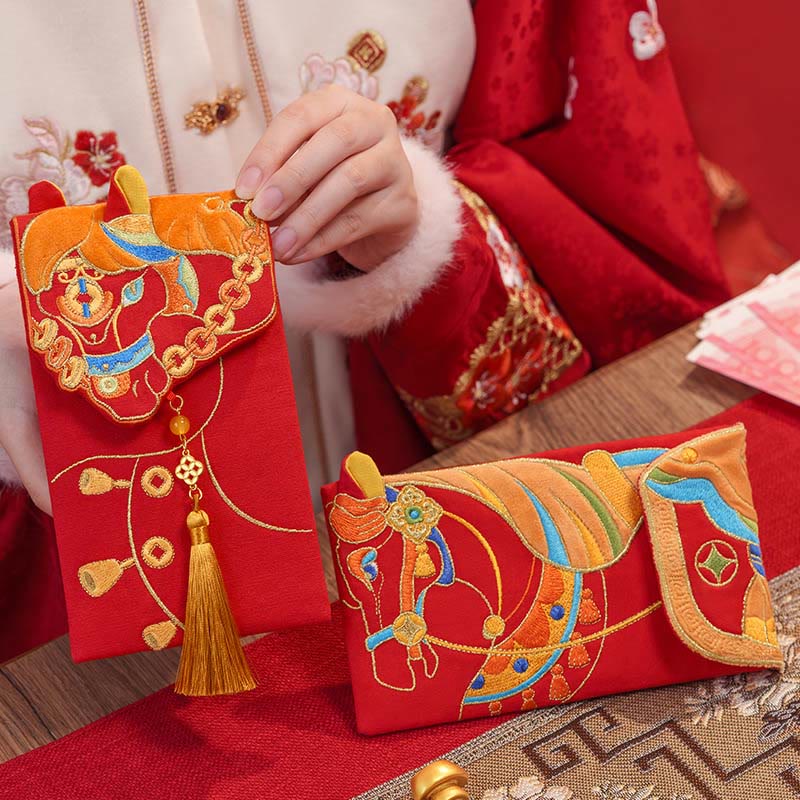 Buddha Stones Embroidery Year Of The Horse 2026 New Year Tassel Chinese Red Envelope