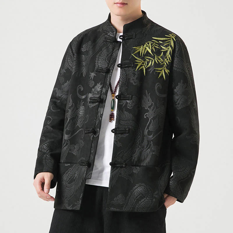 Buddha Stones Bamboo Dragon Frog-Button Desgin Long Sleeve Men's Jacket