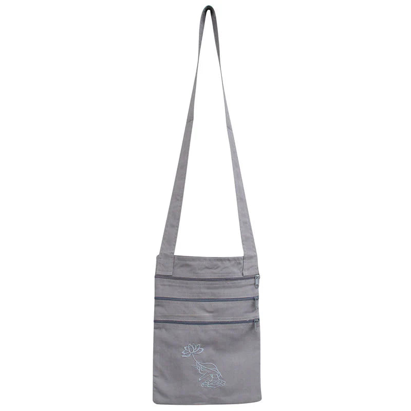 Buddha Stones Spiritual Mind Practice Lotus Embroidered Cotton Shoulder Bag Crossbody Bag