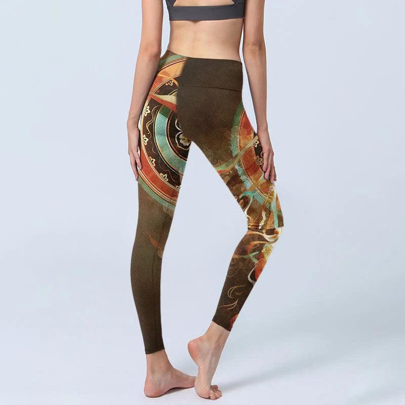 Buddha Stones Dunhuang Flying Apsaras Mandala Print Gym Leggings Women's Yoga Pants