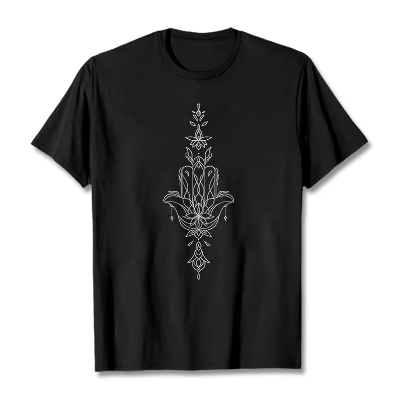 Buddha Stones Hamsa Hand Lotus Flower Pattern Tee T-shirt