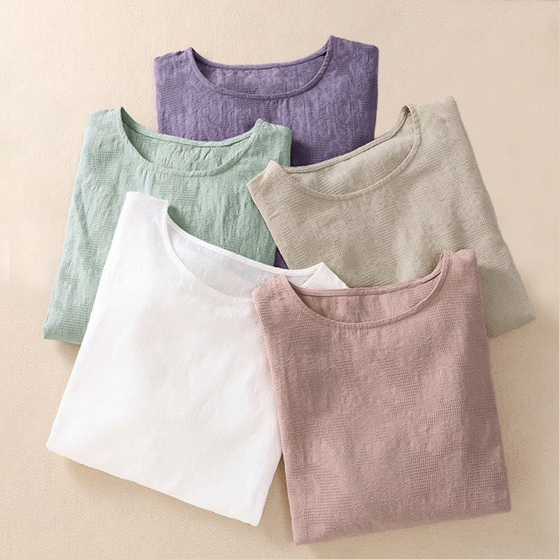 Buddha Stones Jacquard Irregular Hem Pleated Design Women's Cotton Long Sleeve Shirt