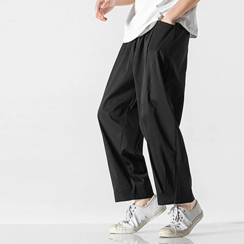 Buddha Stones Summer Solid Drawstring Ankle-Length Men's Cargo Harem Pants With Pockets