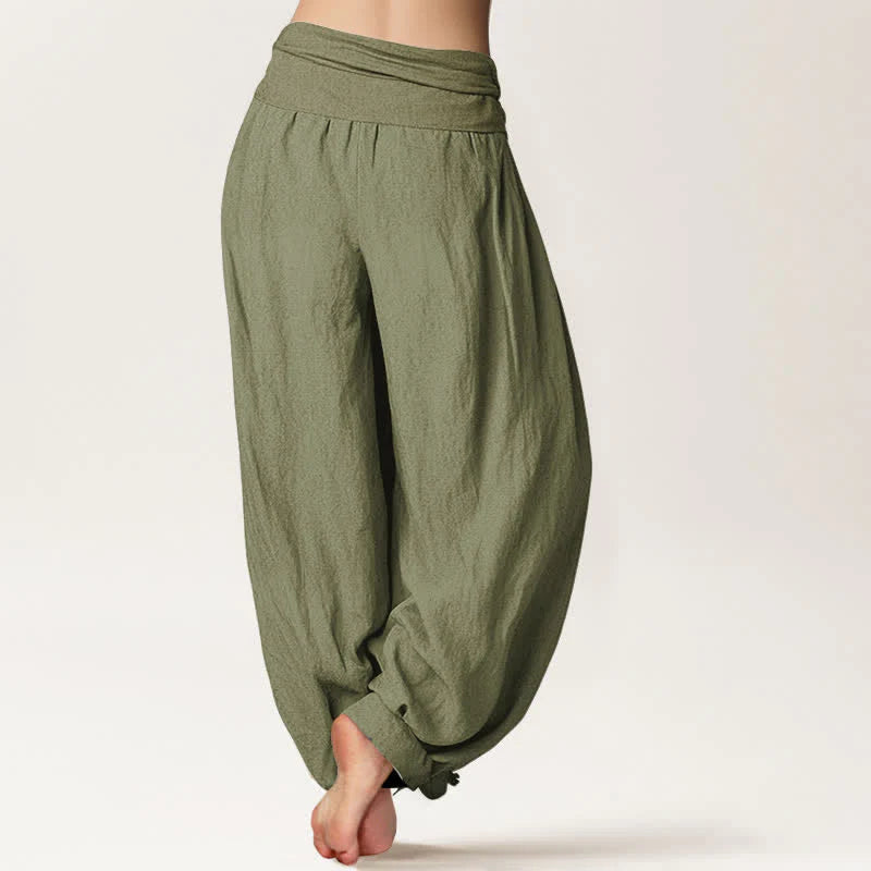 Buddha Stones Pure Cotton Cute Cat Print Women's Harem Elastic Waist Pants