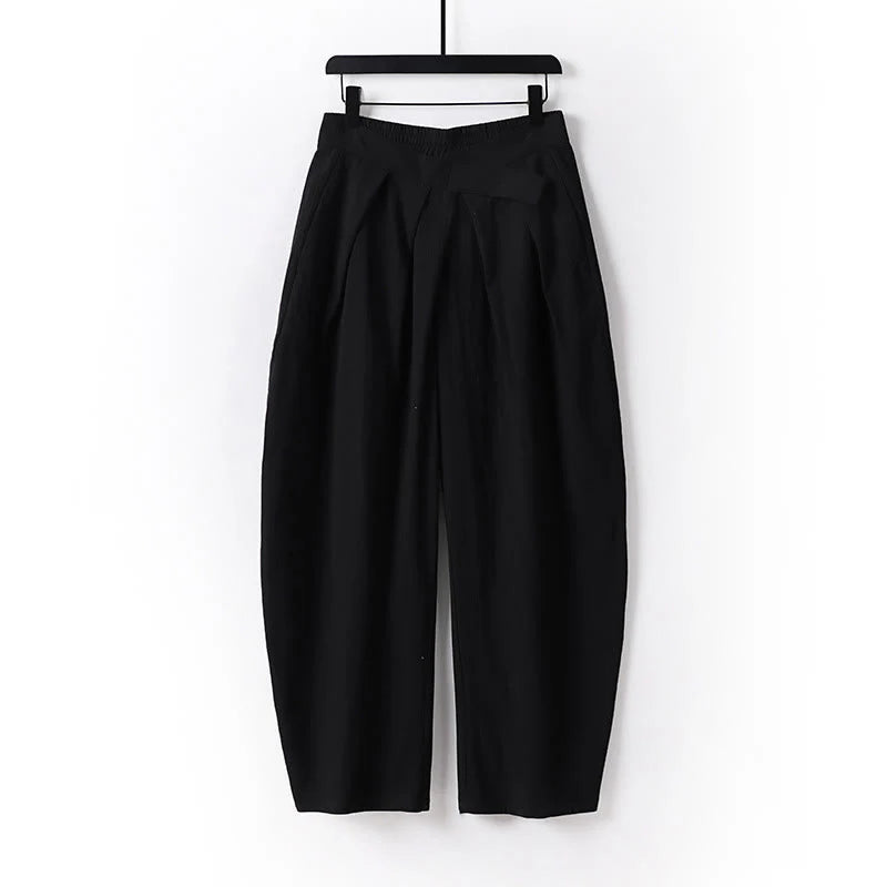 Buddha Stones Plain Straight Leg Zipper Design Men's Cotton Linen Pants With Pockets