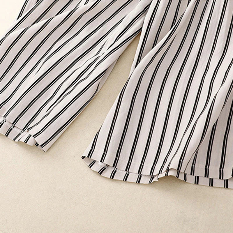 Buddha Stones Casual Acrylic Stripe Lace-up Women's Wide Leg Pants With Pockets