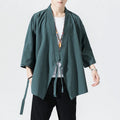 Buddha Stones Tang Suit Open Front Jacket Cotton Linen Men's Three Quarter Sleeve Kimono