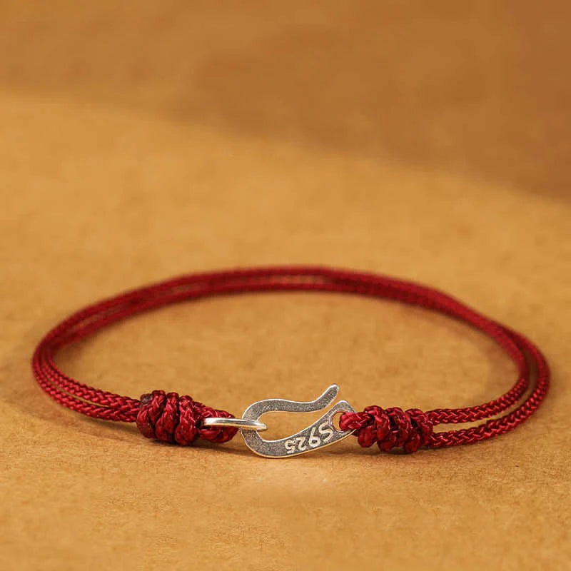 Buddha Stones 925 Sterling Silver Hook Design Red String Strength Colorful Bracelet