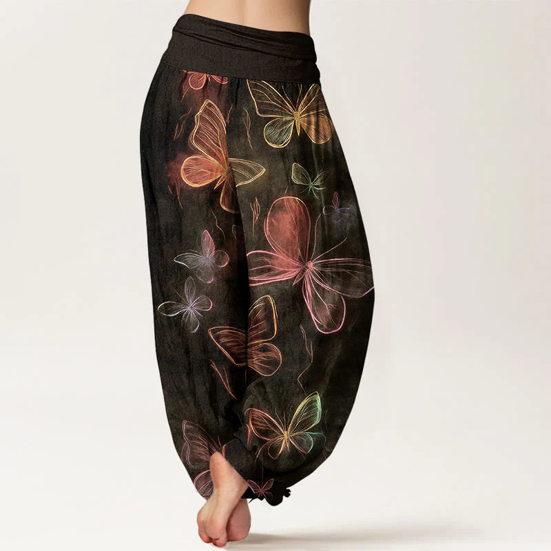 Buddha Stones Cotton Dreamlike Butterfly Pattern Women's Elastic Waist Harem Pants