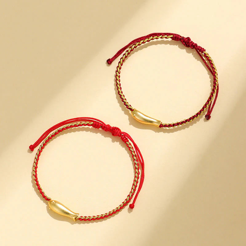 Buddha Stones 999 Sterling Silver Lucky Koi Fish Protection Rope Bracelet