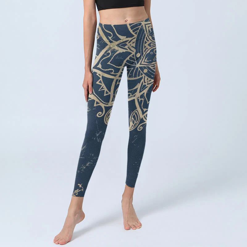 Buddha Stones Retro Mandala Pattern Print Gym Leggings Women's Yoga Pants