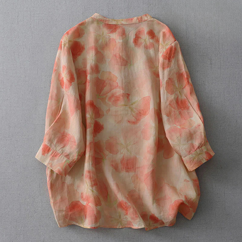 Buddha Stones Spring Floral Pattern Crew Neck Long Sleeve Women's  Polyester Shirt