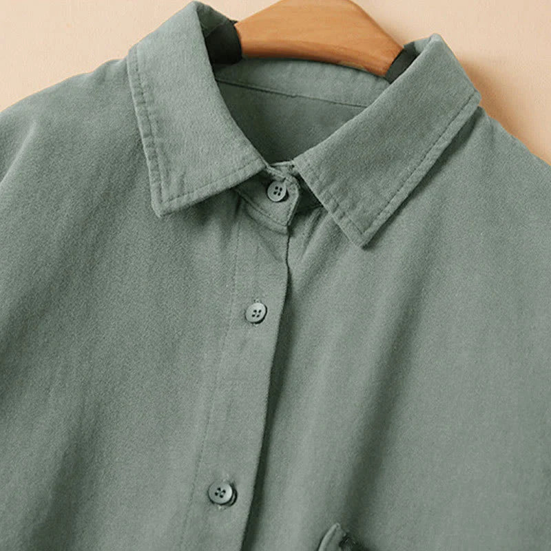 Buddha Stones Casual Buttons Design Women's Stand Collar Long Sleeve Cotton Shirt