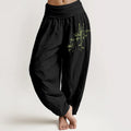 Buddha Stones Bamboo Stems Leaves Pattern Women's Elastic Waist Harem Cotton Pants