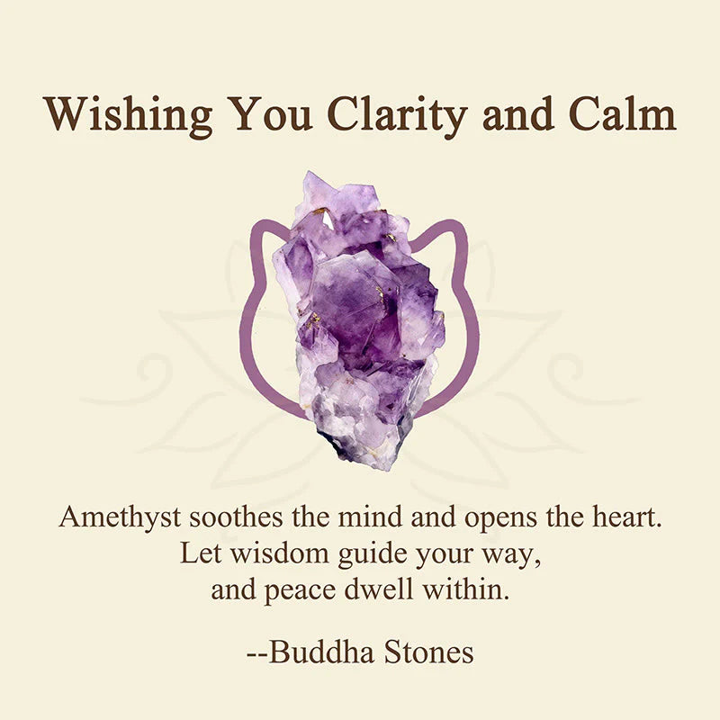 Buddha Stones Wishing You Clarity and Calm Cute Cat Amethyst Bracelet Includes Gift Message Card