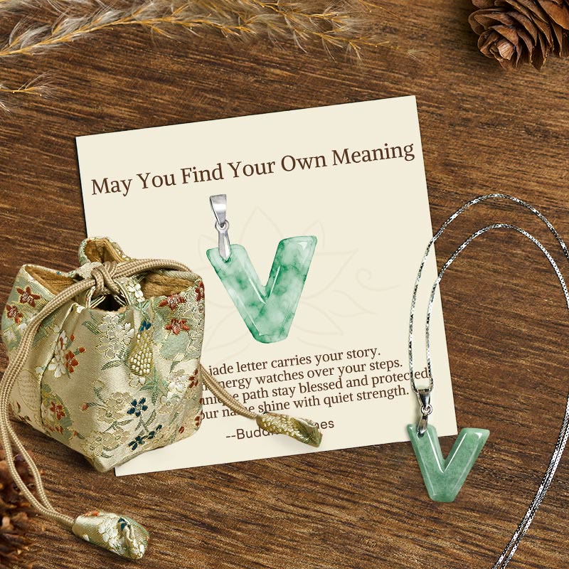 Buddha Stones May You Find Your Own Meaning Natural A-Z Letter Jade 925 Sterling Silver Chain Necklace Includes Gift Message Card