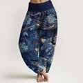 Buddha Stones Pure Cotton Dreamlike Koi Fish Peony Curve Pattern Women's Elastic Waist Harem Pants