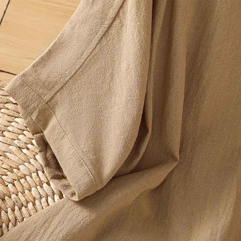Buddha Stones Casual Plain Buttons Half Sleeve Women's Cotton Linen Shirt With Pocket