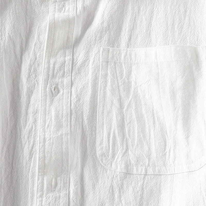 Buddha Stones Vintage Casual Plain Single Breasted Three Quarter Sleeve Men's Cotton Linen Shirt With Pocket