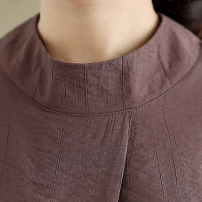Buddha Stones Casual Plain Back Buttom Design Stand Collar Cotton Linen Women's Sleeveless Vest