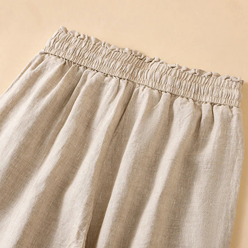 Buddha Stones Casual Straight Leg Design Cotton Women's 7-8 Length Wide Leg Pants With Pockets