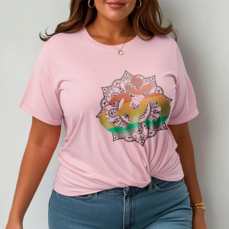 Buddha Stones Gradient-colored Om Sanskrit Mandala Background Pattern Cotton Tee T-shirt