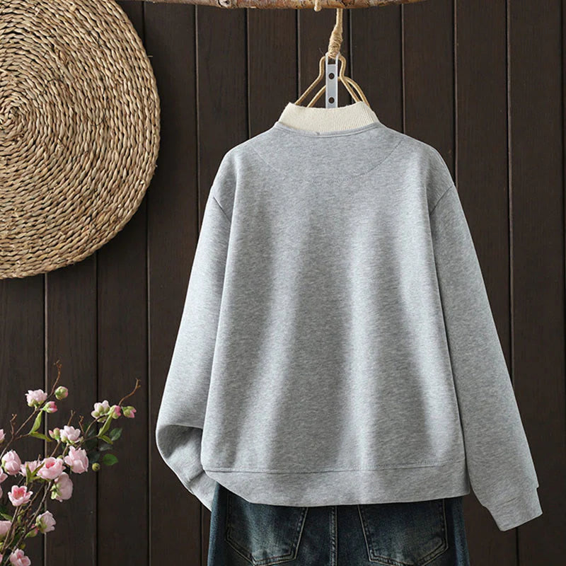 Buddha Stones Simple Plain V-Neck Buttons Down Design Women's Cotton Long Sleeve Jacket