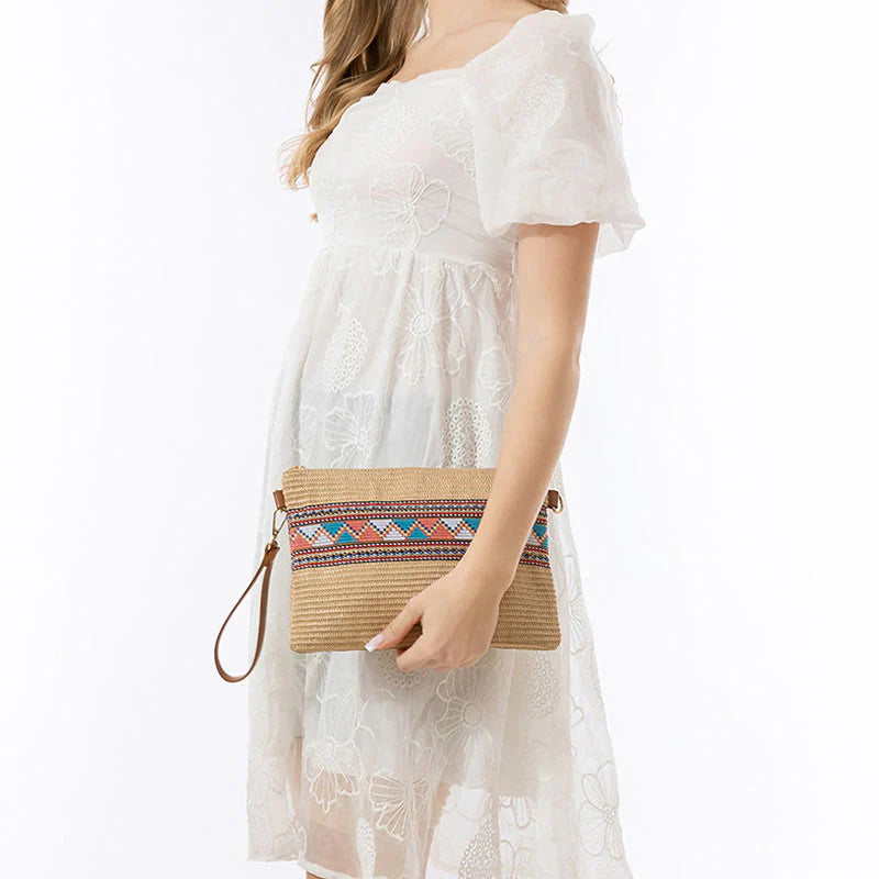 Buddha Stones Boho Colorful Geometry Straw Woven Crossbody Bag Shoulder Bag Handbag