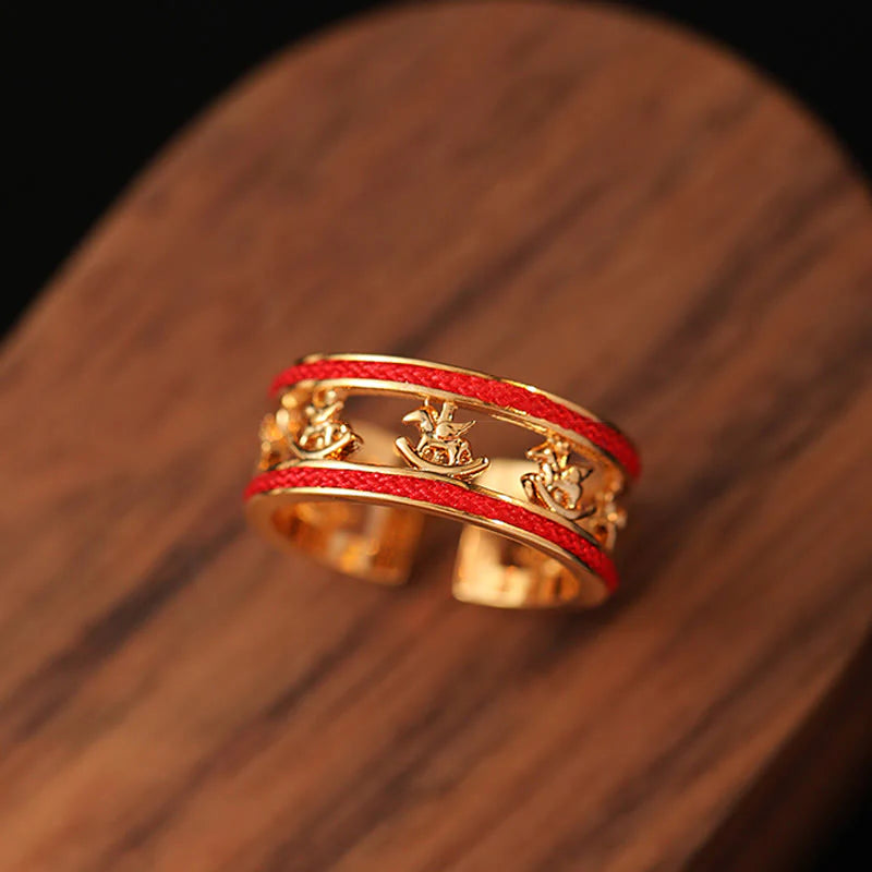 Buddha Stones Golden Year Of The Horse Luck Blessing Copper Opening Ring