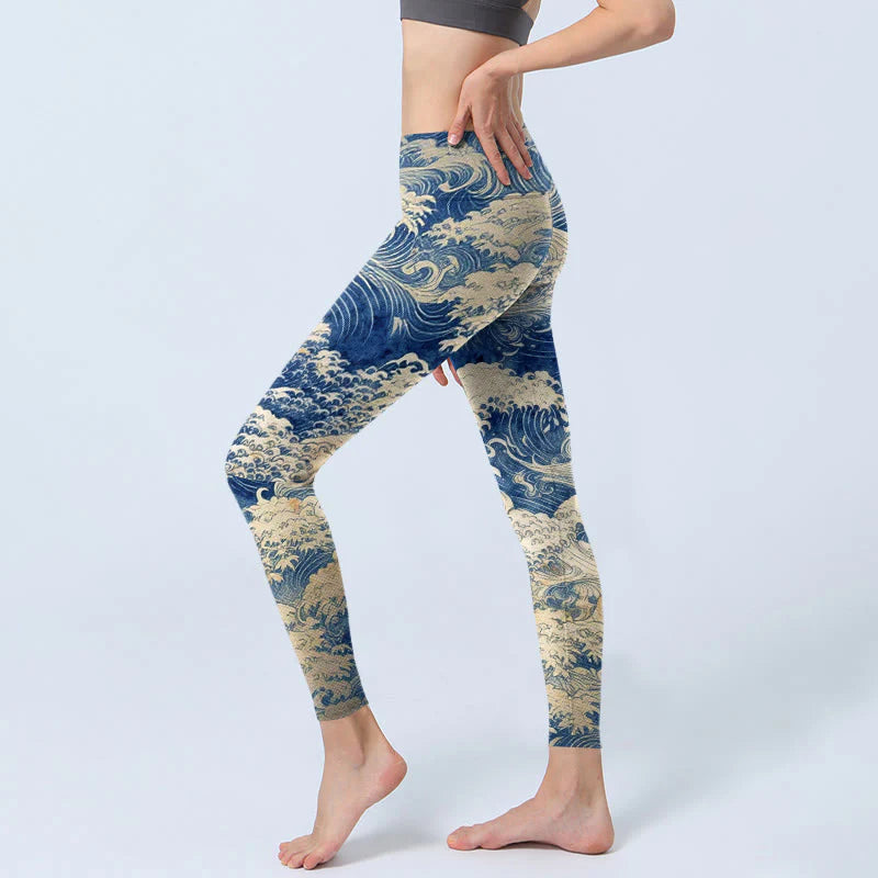 Buddha Stones Ocean Waves Pattern Print Gym Leggings Women's Yoga Pants