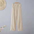 Buddha Stones Plain Color Blocking Cotton Thick Casual Women's Pants With Pockets