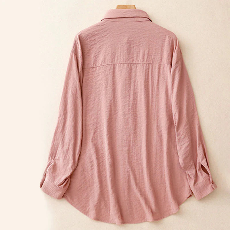 Buddha Stones Spring Fall Stand Collar Plain Long Sleeve Women's Cotton Polyester Shirt
