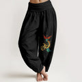 Buddha Stones Women's Pure Cotton Colored Phoenix Pattern Elastic Waist Harem Pants