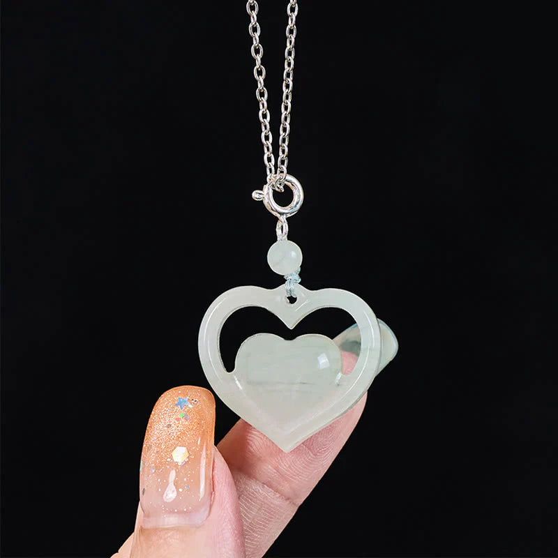 Buddha Stones Hollow Love Heart Jade Abundance Necklace Pendant