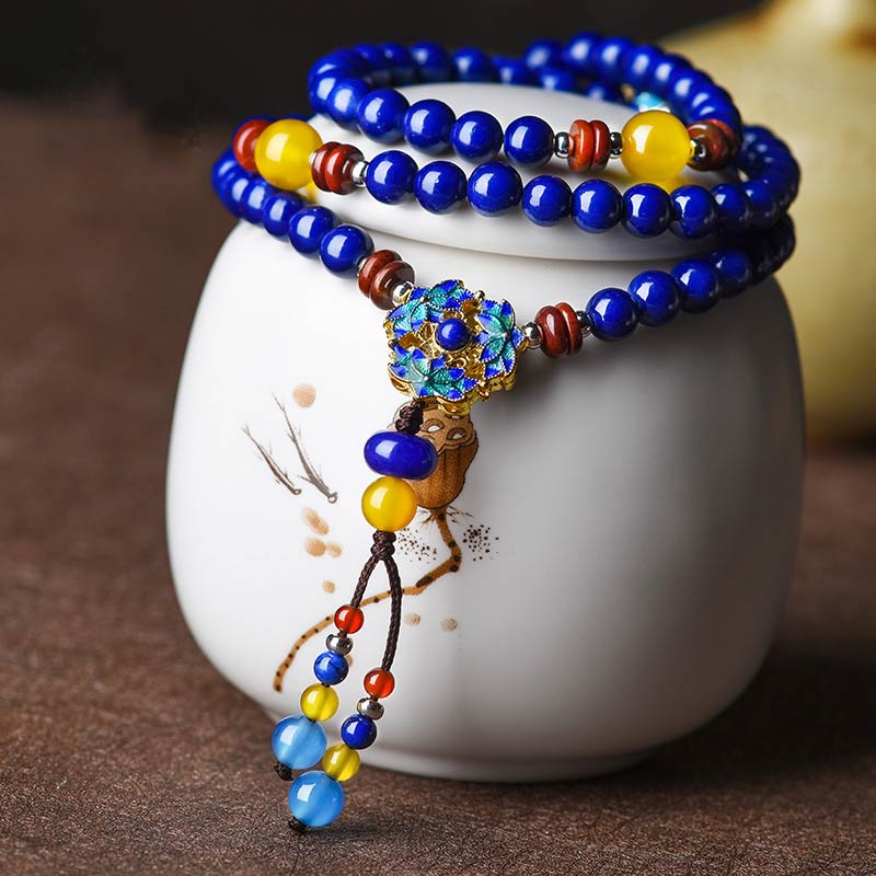 Buddha Stones Lazurite Yellow Agate Positive Bracelet