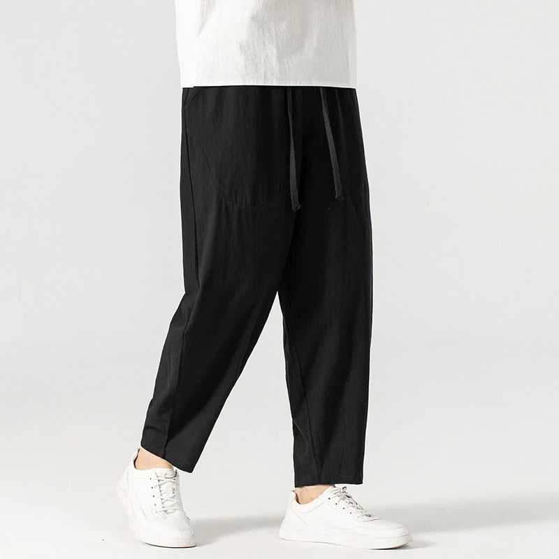 Buddha Stones Spring Fall Solid Color Drawstring Men's Ankle-Length Harem Pants With Pockets