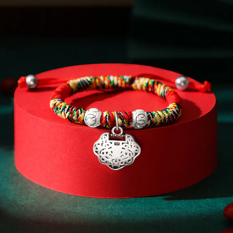 Buddha Stones 925 Sterling Silver Chinese Lock Charm Multicolored Red String Protection Handmade Braided Kids Bracelet (Extra 35% Off | USE CODE: FS35)