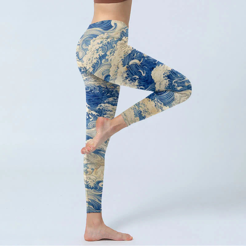 Buddha Stones Ocean Waves Pattern Print Gym Leggings Women's Yoga Pants