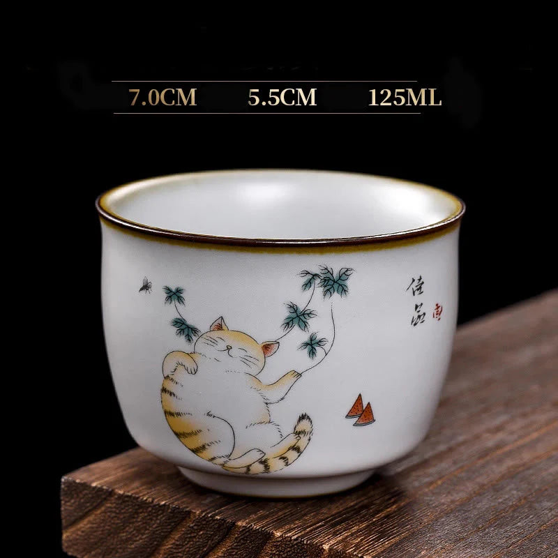 Buddha Stones Cute Lying Cat Branches Teacup Kung Fu Tea Cup