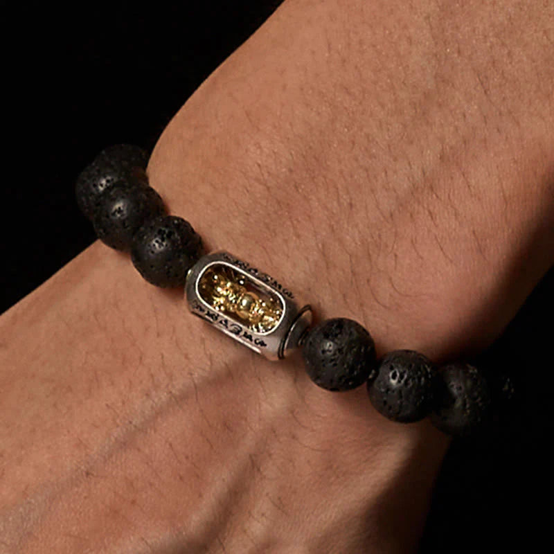 Buddha Stones Natural Lava Rock Om Mani Padme Hum Dorje Vajra Healing Bracelet