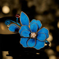 Buddha Stones Handcrafted Silk Art Velvet Flower Light Blue Flower Brooch