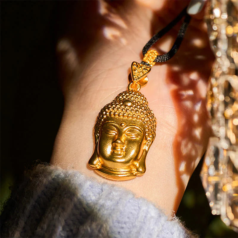 Buddha Stones 24k Gold Plated Brass Buddha Symbol Braided Cord Serenity Necklace Pendant