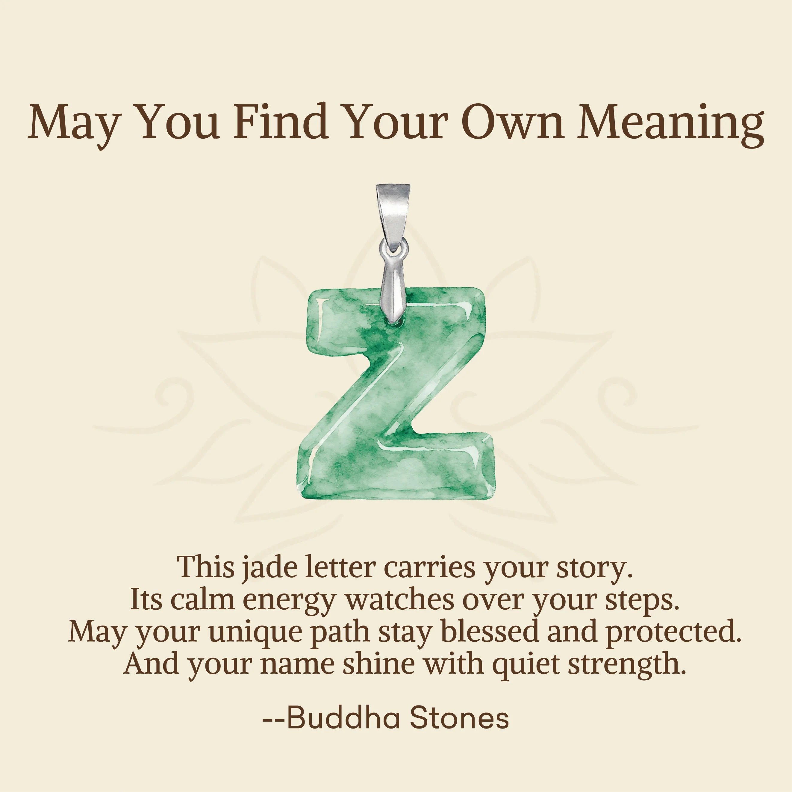 Buddha Stones May You Find Your Own Meaning Natural A-Z Letter Jade Titanium Steel Chain Necklace Includes Gift Message Card
