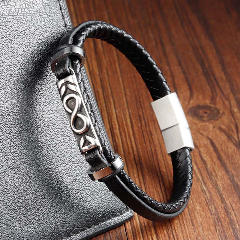 Buddha Stones Titanium Steel Balance Multi-Layered Leather Figure-Eight Bracelet