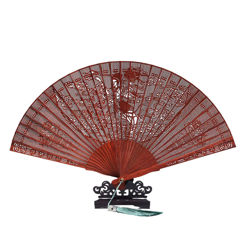 Buddha Stones Crane Peacock Chang'e Moon Engraved Pattern Handheld Small Leaf Red Sandalwood Folding Fan (Extra 30% Off | USE CODE: FS30)